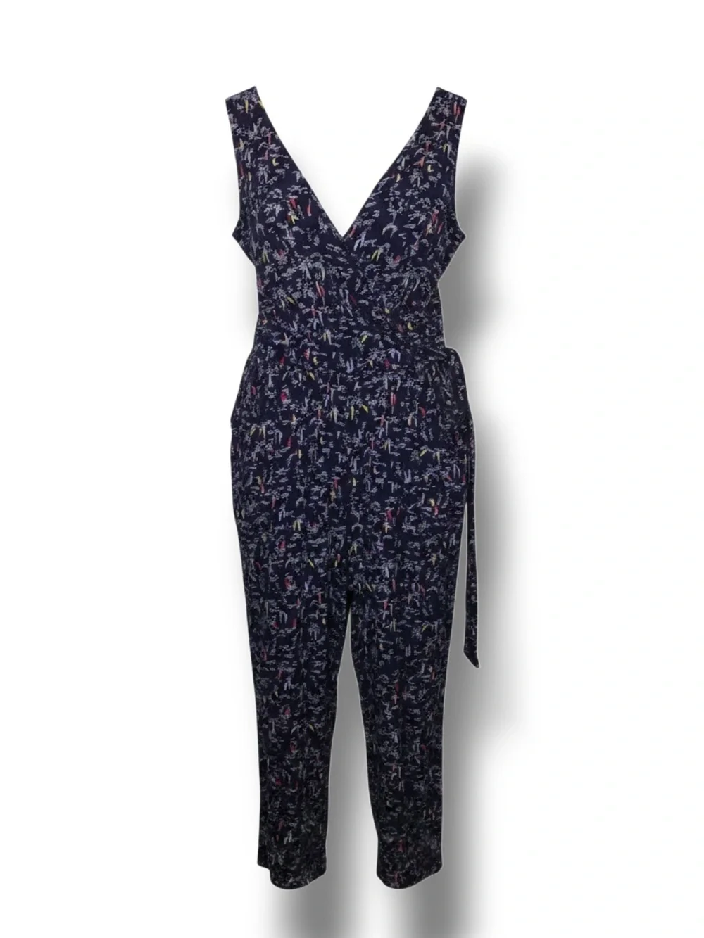 Bobeau Women’s Plus Sleeveless Wrap Front Jumpsuit, Blue Nautica, size 2X